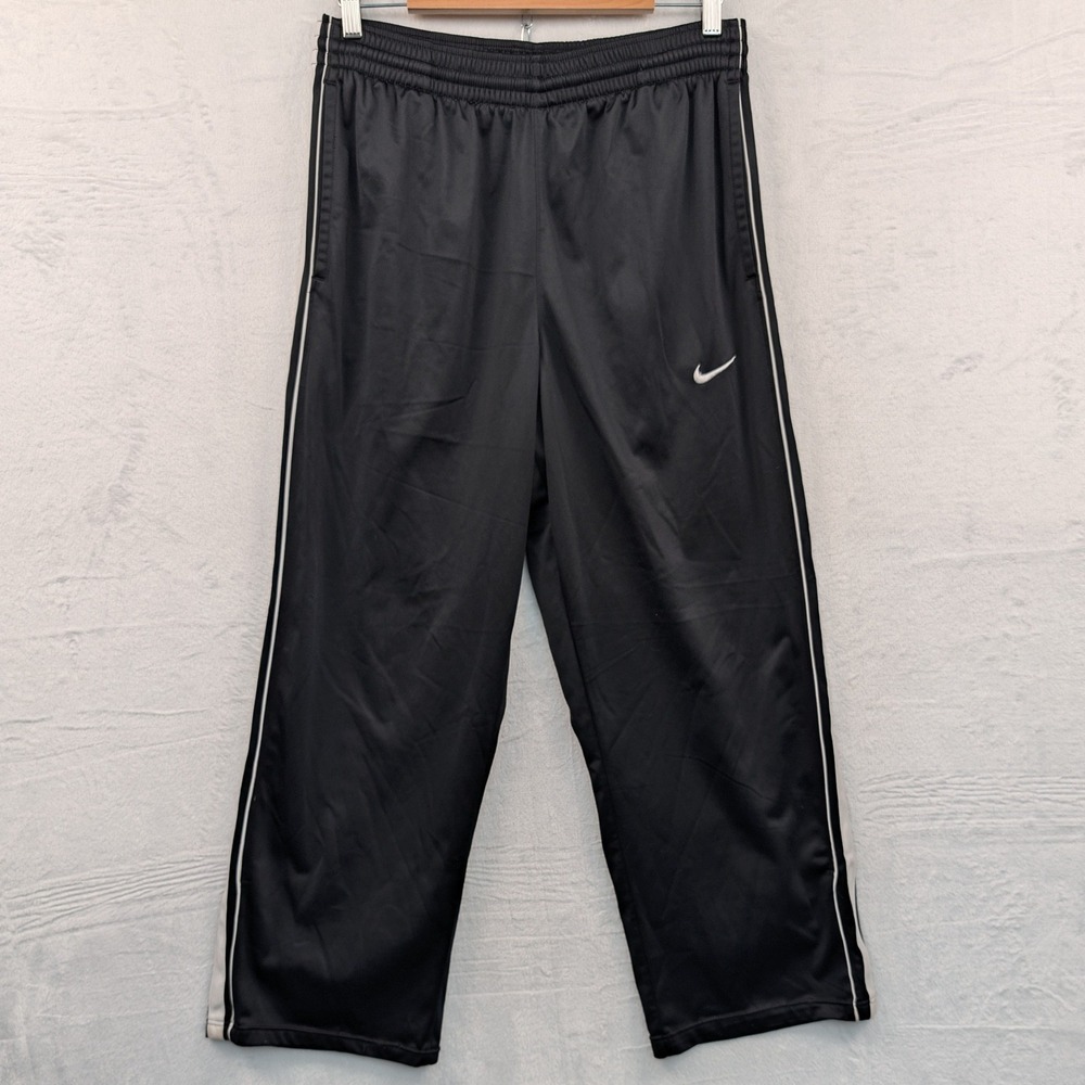 VTG Nike Track Pants Mens M Black Basketball Piping Swoosh Baggy Athleisure Y2K